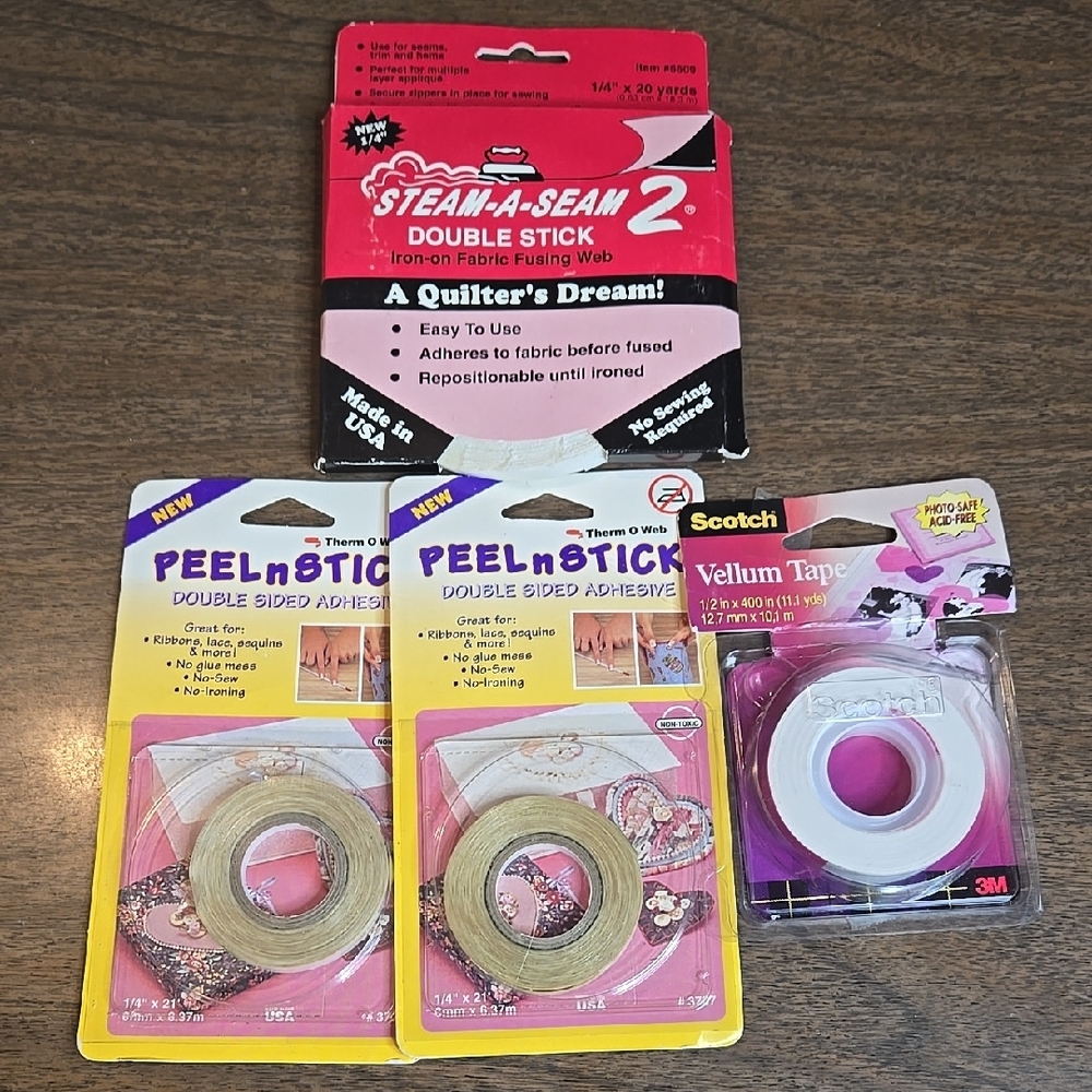Craft Adhesive Bundle, Fabric Fusing Web, Vellum Tape, Double Sided Adhesive,New